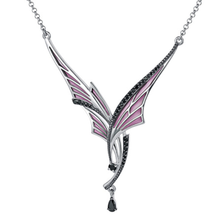 Колье из серебра «Эльфийские крылья» с витражной эмалью