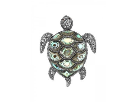 Брошь из серебра «Черепаха» с марказитами