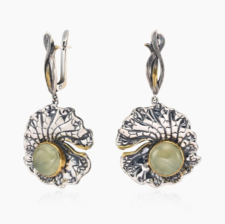 Серебряные серьги «Роса» с пренитом