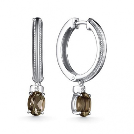 Серебряные серьги с бриллиантом и раухтопазом