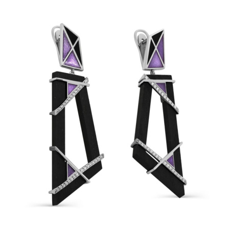 Серьги из серебра с деревом с фианитами и холодной эмалью