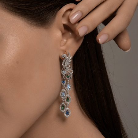 Серьги из золочёного серебра с фианитами «Жар-птица»