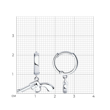 Ассиметричные серьги из серебра «Пистолет»