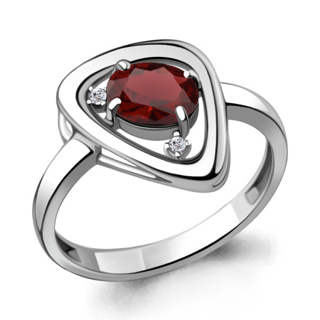 Кольцо из серебра с гранатом и фианитом