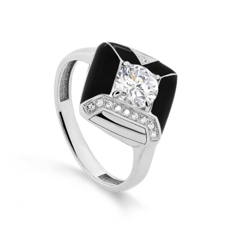 Серебряное кольцо с фианитами и эмалью