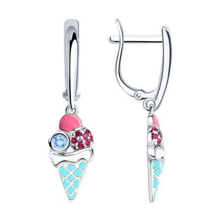 Серебряные серьги с эмалью «Мороженое»