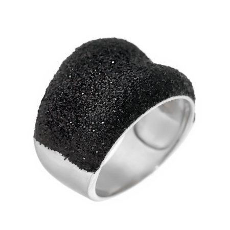 Серебряное кольцо с глиттером «Черный элемент» 01760