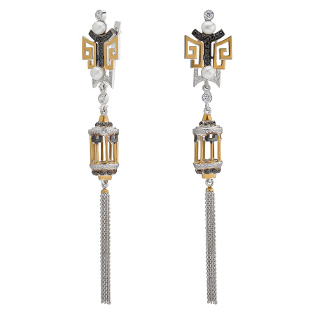 Серьги из серебра с жемчугом и фианитами «Фонарики»