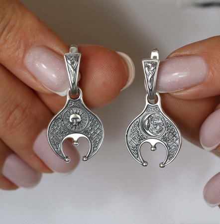 Серьги из серебра «Лунница» в славянском стиле