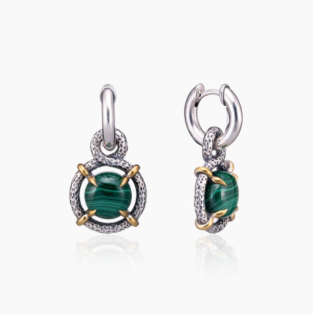 Серебряные серьги «Ламинария» малахитом