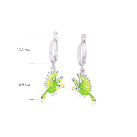 Серебряные серьги с эмалью «Рыба Попугай» зеленые