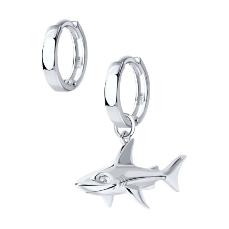 Ассиметричные серьги из серебра «Акула»