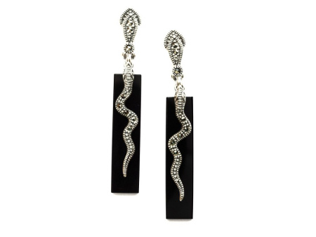 Серебряные серьги с марказитами и ониксом