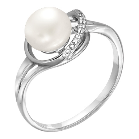 Серебряное кольцо с жемчугом и фианитами