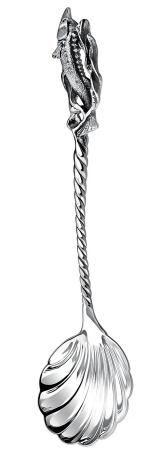 Серебряная икорница «Осетр» с ложкой в футляре