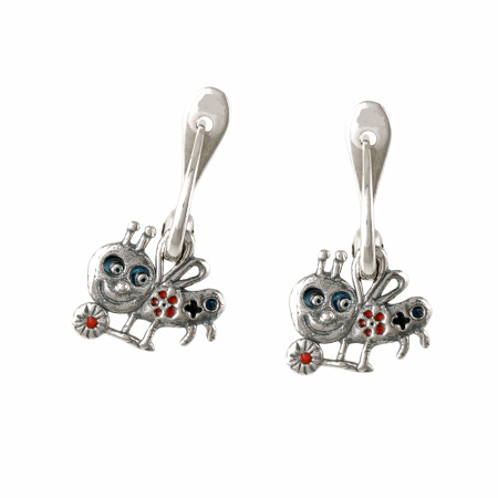 Серьги из серебра с эмалью «Мушки»
