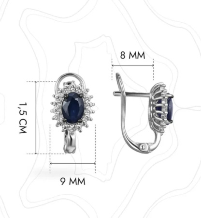 Серьги из серебра с сапфиром и фианитами