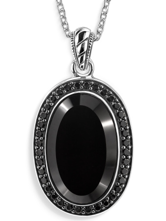 Кулон на цепи с черным ониксом и шпинелью