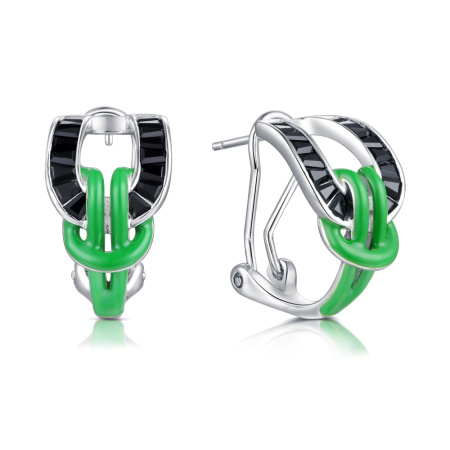 Серьги из серебра с эмалью и шпинелью