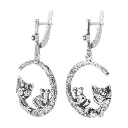 Серебряные серьги «Лунная рапсодия» кот полумесяц