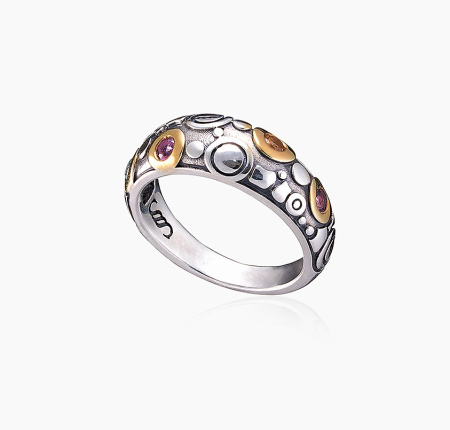 Кольцо из серебра с турмалином «Огни заката»