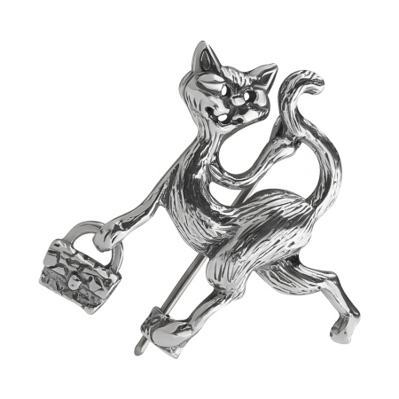 Брошь из серебра «Кошка-модница»