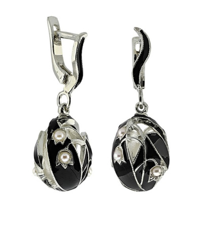 Серьги из серебра с эмалью «Ландыши»