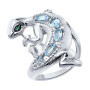 Серебряное кольцо с топазами и фианитами «Ящерица»