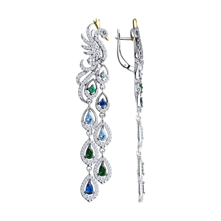 Серьги из золочёного серебра с фианитами «Жар-птица»