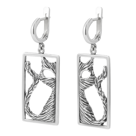 Серьги из серебра «Кот, Борман» кошка силуэт