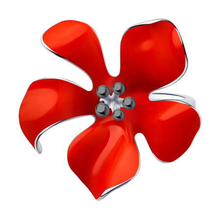 Кольцо из серебра с эмалью «Мак»