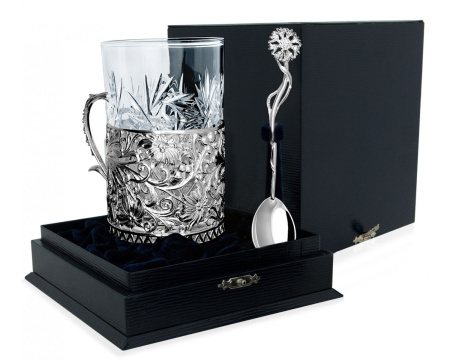 Серебряный подстаканник «Подарочный» литой с ложкой