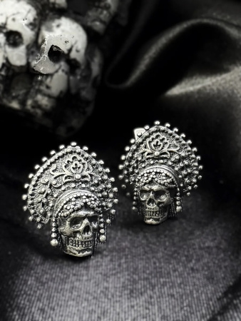 Серьги из серебра 925 Череп Кокошник Баба Яга