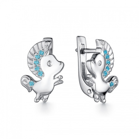 Серебряные серьги с фианитами «Единорог»