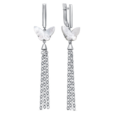 Длинные серебряные серьги с перламутром «Бабочка»