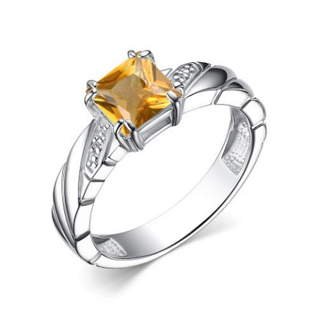 Серебряное кольцо с цитрином и бриллиантом