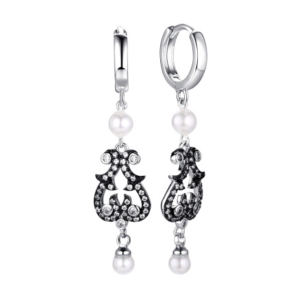 Серебряные серьги с жемчугом и фианитами «Узор»