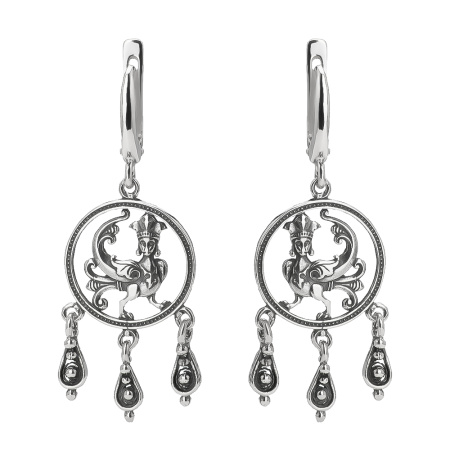 Серьги из серебра «Птица Сирин»