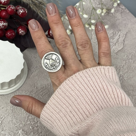 Кольцо перстень крупное Чертополох серебряное