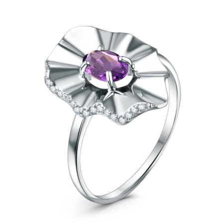 Кольцо из серебра с аметистом и фианитами