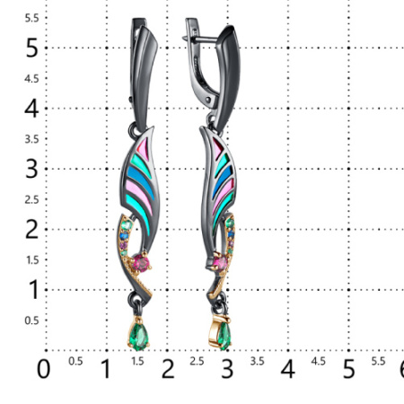 Серьги из серебра с эмалью и фианитами