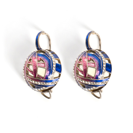 Серебряные серьги с эмалью и фианитами