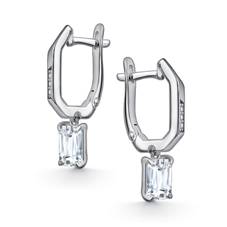 Серебряные серьги с горным хрусталем и фианитами