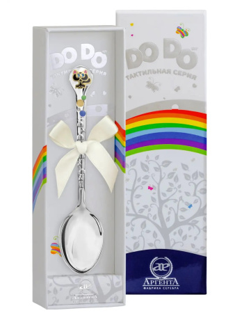 Серебряная детская ложка DODO "Котенок" с черной эмалью