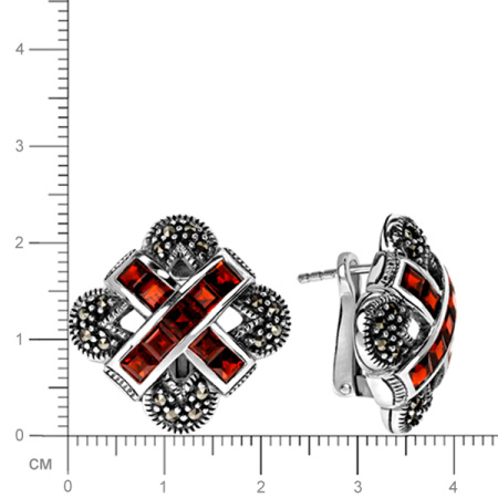 Серебряные серьги с гранатами и марказитами Swarovski