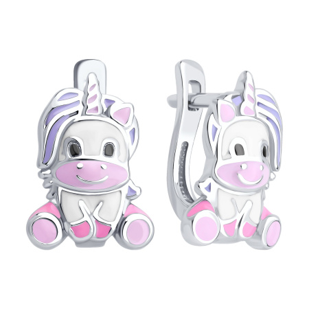 Серебряные серьги с эмалью «Единорог»