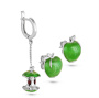 Серебряные серьги с фианитом и эмалью «Яблочное трио»