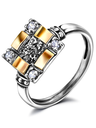 Серебряное кольцо с золотом и фианитами