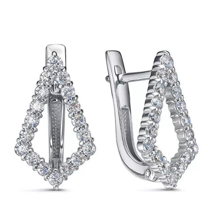 Серебряные серьги с фианитами «Ромб»