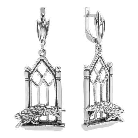 Серьги из серебра «Черный ворон» готика